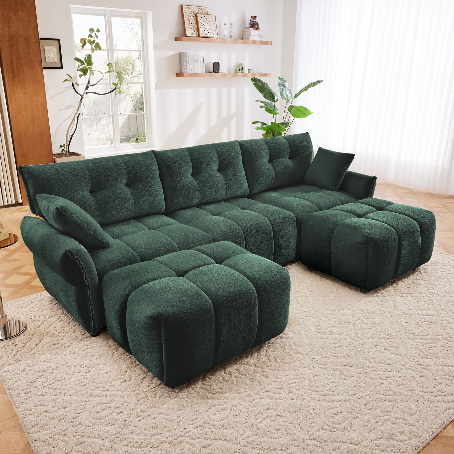 Sofa Set With Ottoman And Pillows, Textured, High Resilience Cushions Home Essentials