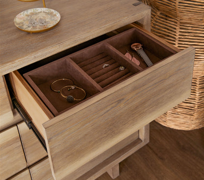 Stillwater 9-Drawer Dresser jewelry drawer detail in weathered oak