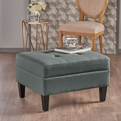Classic Fabric Ottoman With Birch Wood Legs And High Quality Foam Padding - Charcoal Noble House