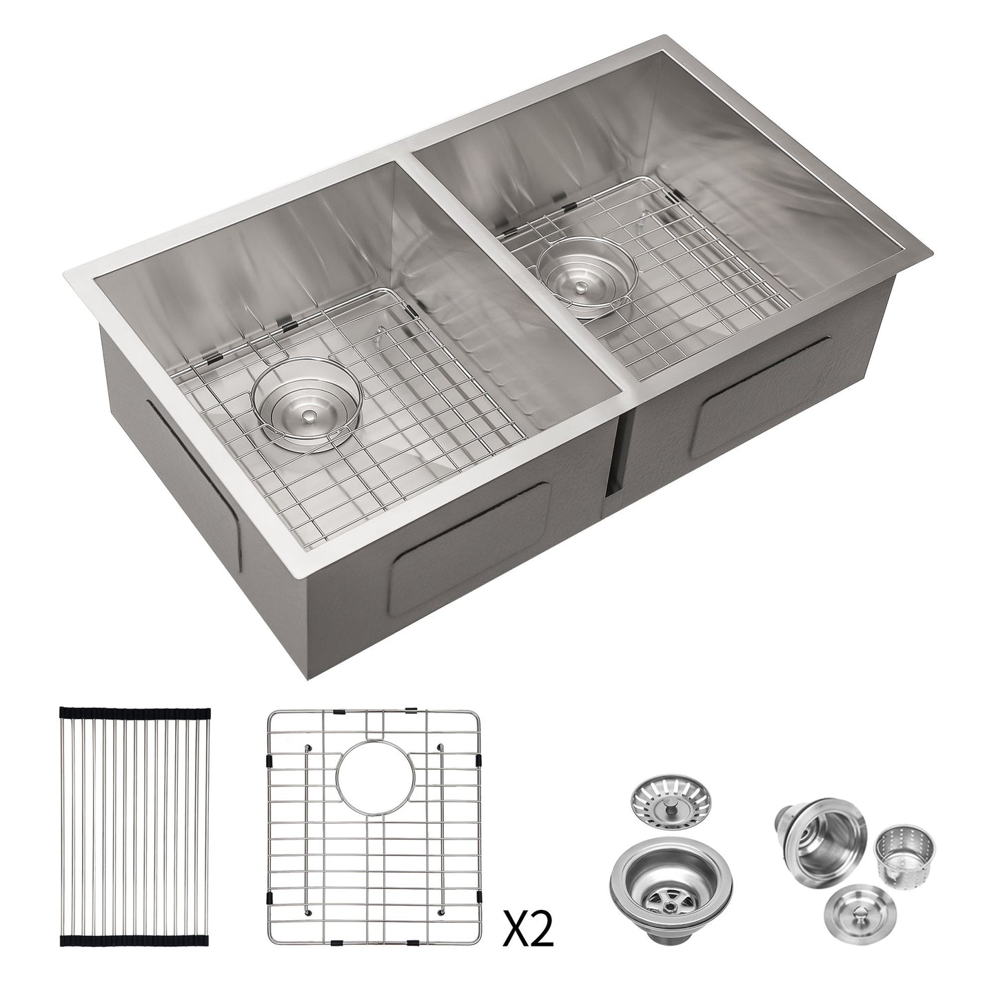 16 Gauge Undermount Double Bowl Kitchen Sink With 9" Deep Bowls - Brushed Nickel Daily Nest