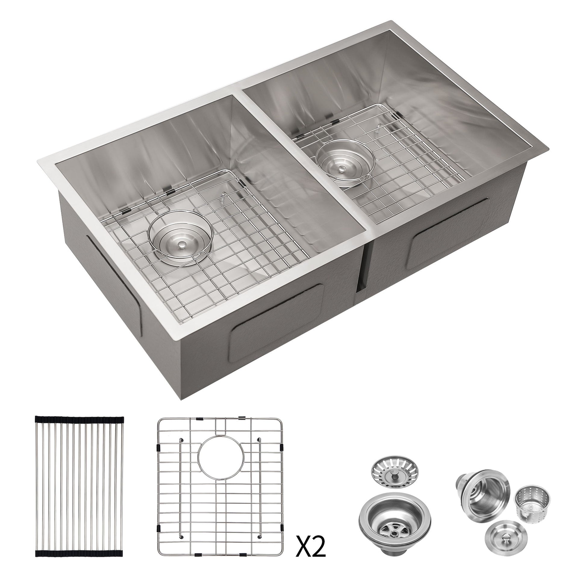 16 Gauge Undermount Double Bowl Kitchen Sink With 9" Deep Bowls - Brushed Nickel Daily Nest