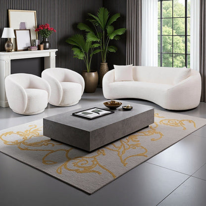 3 Piece Set Curved Sofa, Upholstered 3 Seater With Tight Curved Back For Living Room - White Home Essentials