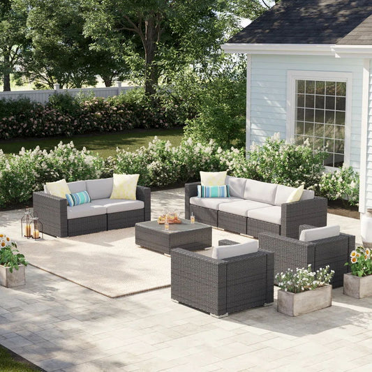 7 Person Outdoor Seating Group With Cushions - Gray / Silver Noble House
