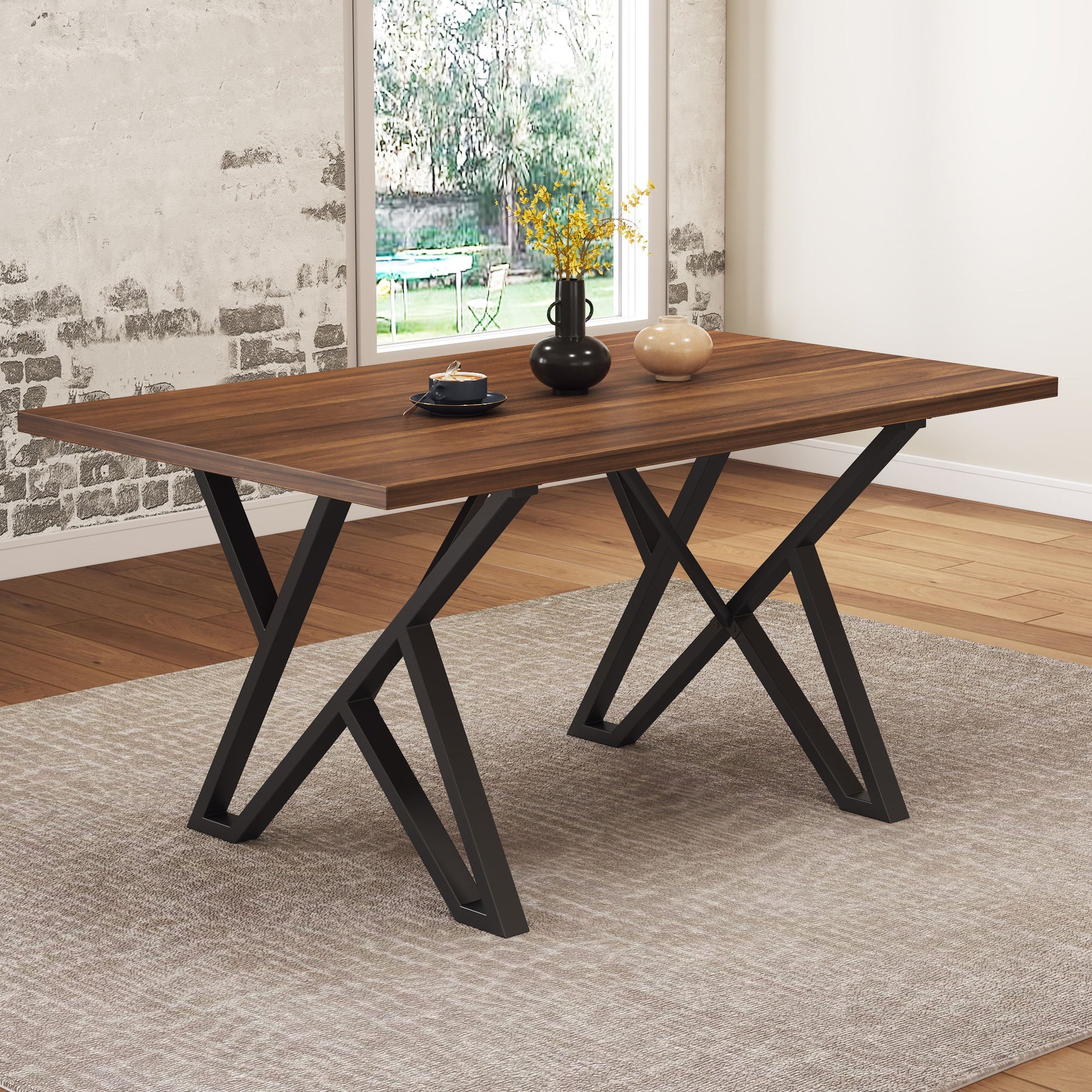 Industrial Style Indoor Dining Table With Metal Legs - Walnut / Black Noble House