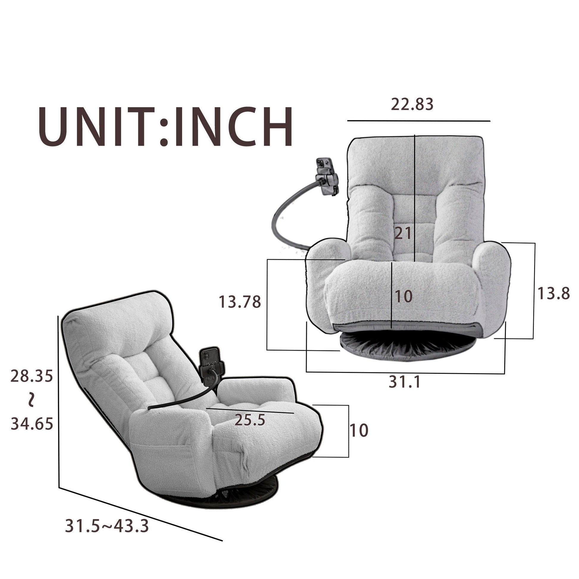Adjustable Swivel Lounge Chair With 360 Degree Rotating Seat And Headrest Support Home Essentials