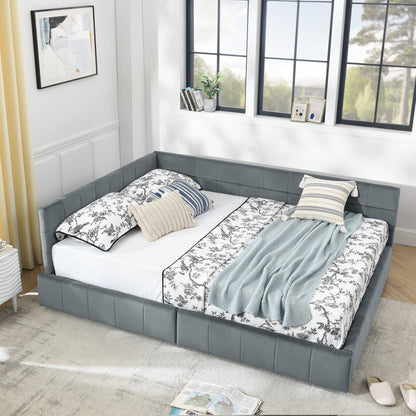 Mid-Century Storage Upholstered Tufted Bed Frame With Backrest And Armrests Home Essentials