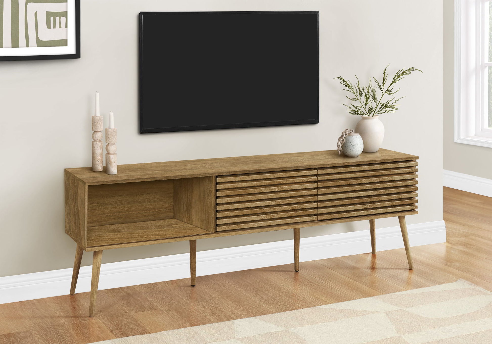 TV Stand, 72 Inch, Media Entertainment Center, Storage Cabinet, Console, Storage Shelves, Contemporary & Modern - Walnut 8th Street