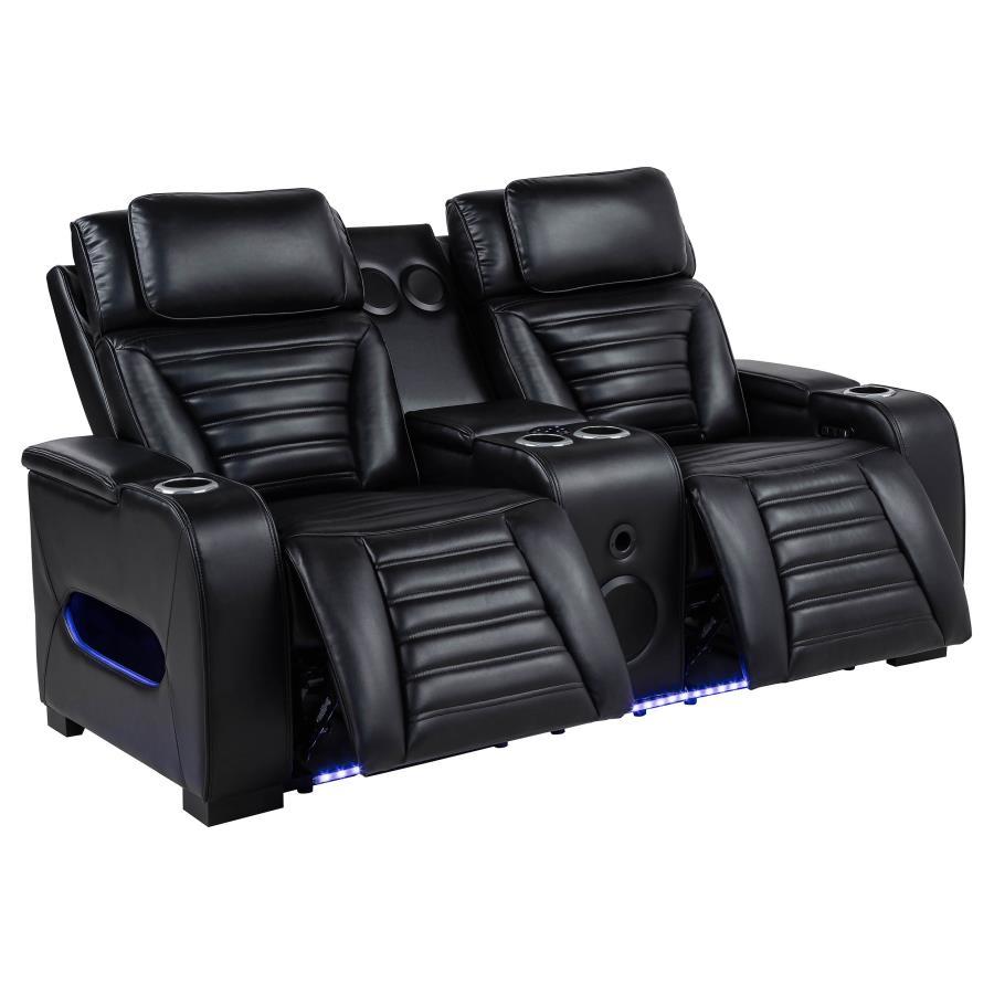 Zuma - Faux Leather Dual Power Reclining LED Loveseat - Black Coaster Fine Furniture