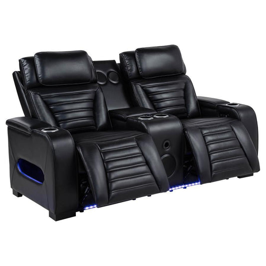 Zuma - Faux Leather Dual Power Reclining LED Loveseat - Black Coaster Fine Furniture