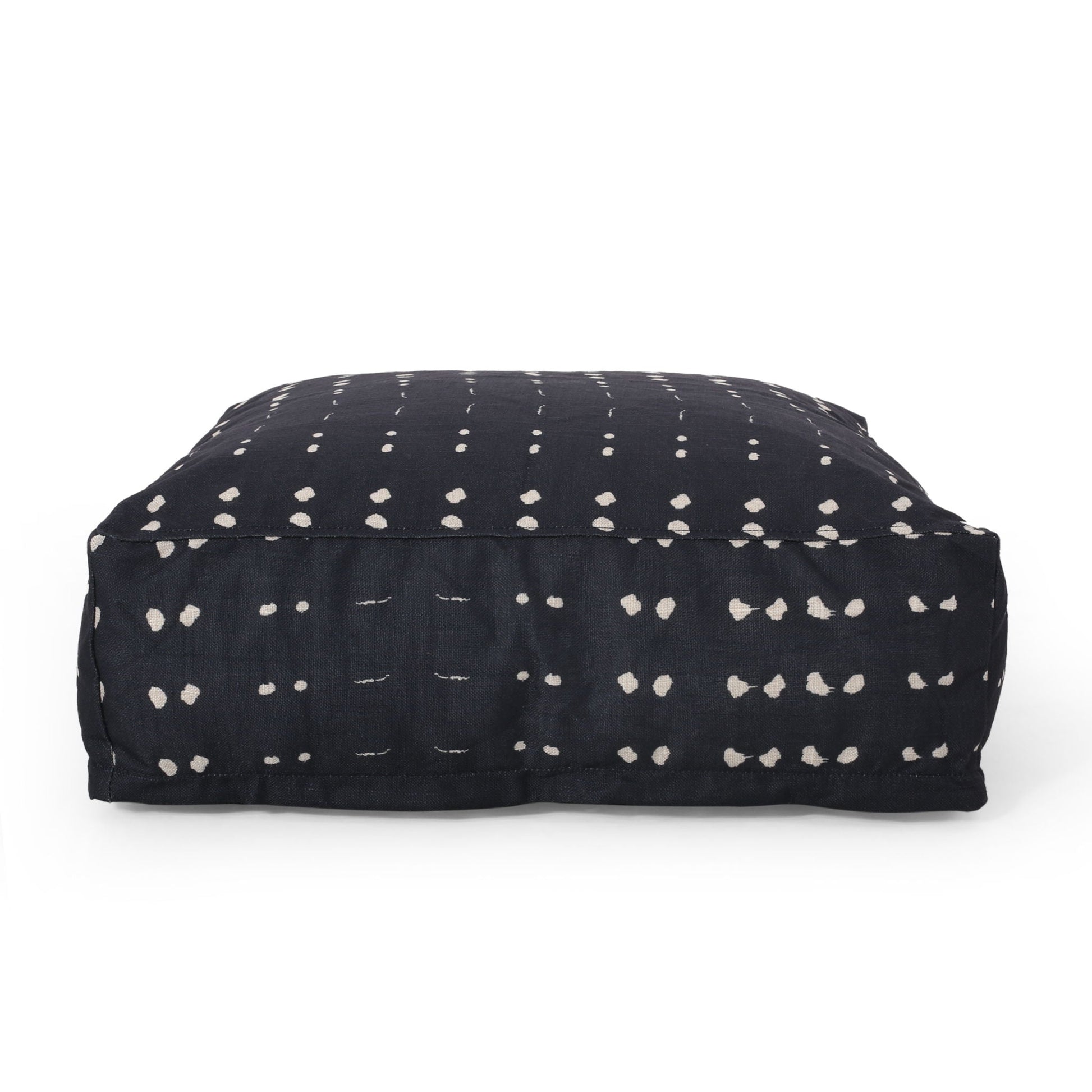 Dalm - Fabric Square Pouf Ottoman With Polystyrene Beads Filling - Dark Blue / White Home Essentials