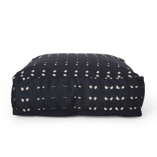 Dalm - Fabric Square Pouf Ottoman With Polystyrene Beads Filling - Dark Blue / White Home Essentials