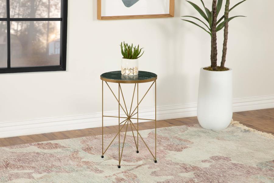 Eliska - Round Green Marble Top Accent Side Table - Antique Gold CoasterEssence