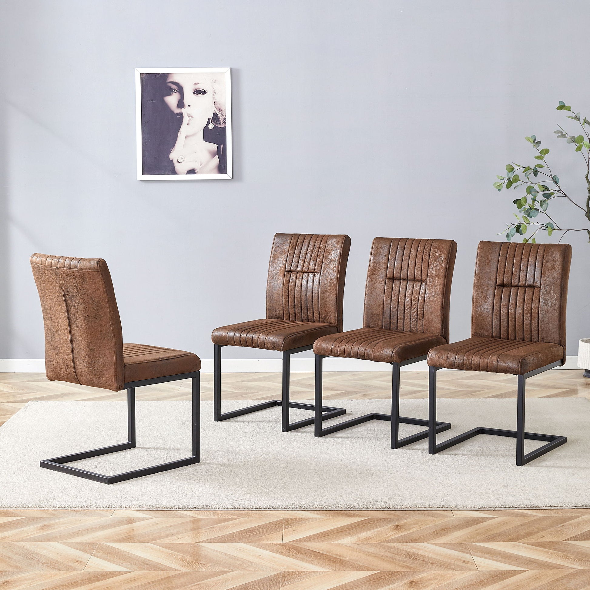 Ergonomic Technology Fabric Dining Chairs With Black Metal Legs, Comfortably Simple Design, (Set of 4) - Brown Home Essentials