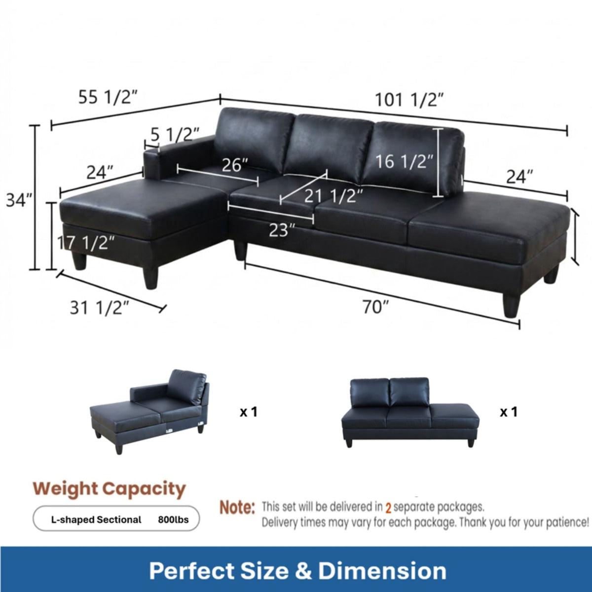 L - Shaped Sectional Sofa With Chaise & Ottoman Home Essentials