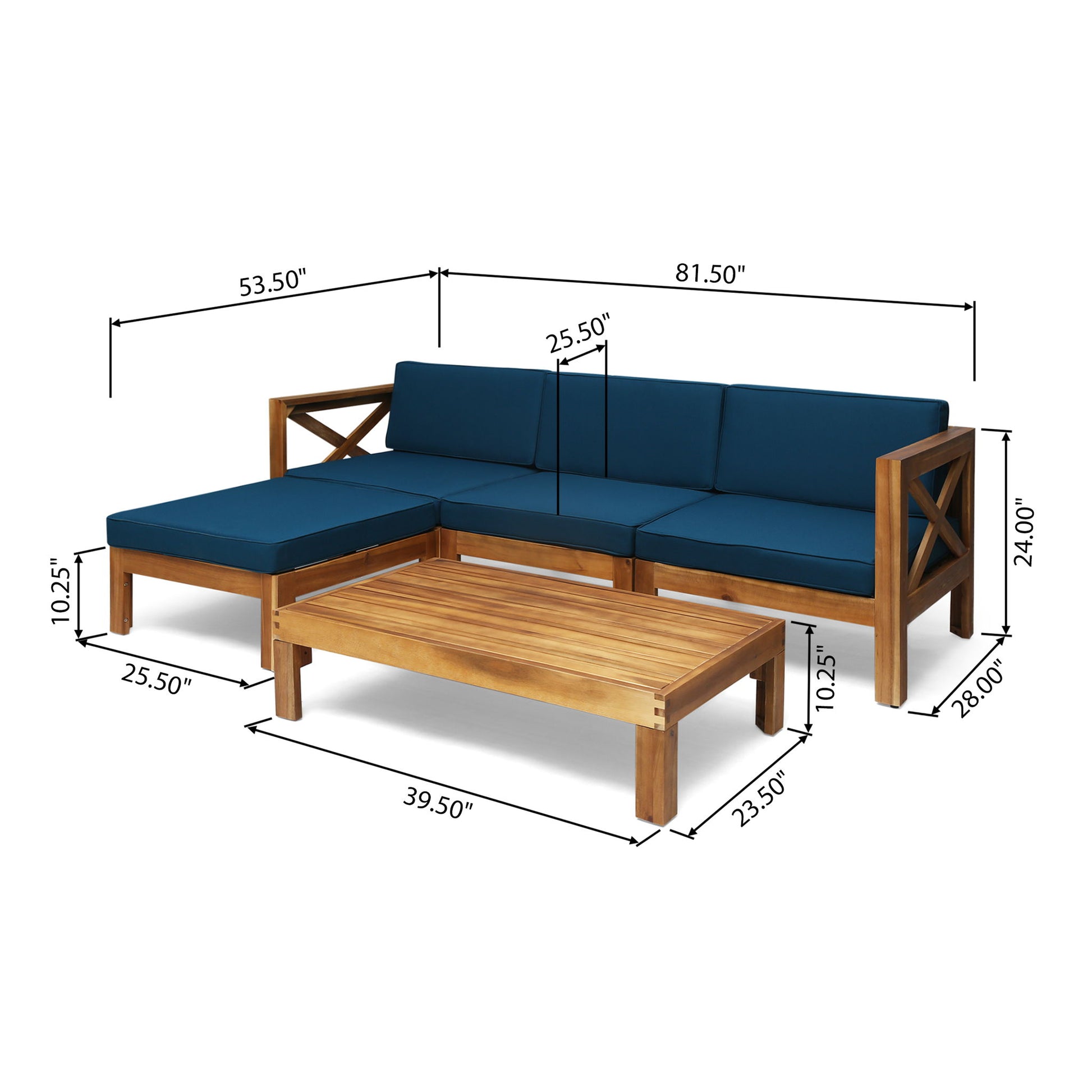 Radiat 5 Piece Outdoor L Shaped Sof Set With Coffee Table And Water Resistant Cushions - Teak Noble House