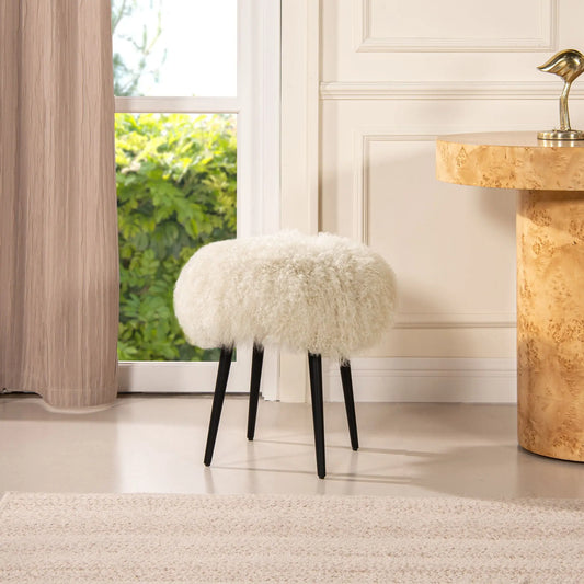 Alberta - Mongolian Sheepskin Round Ottoman Jennifer Taylor Home