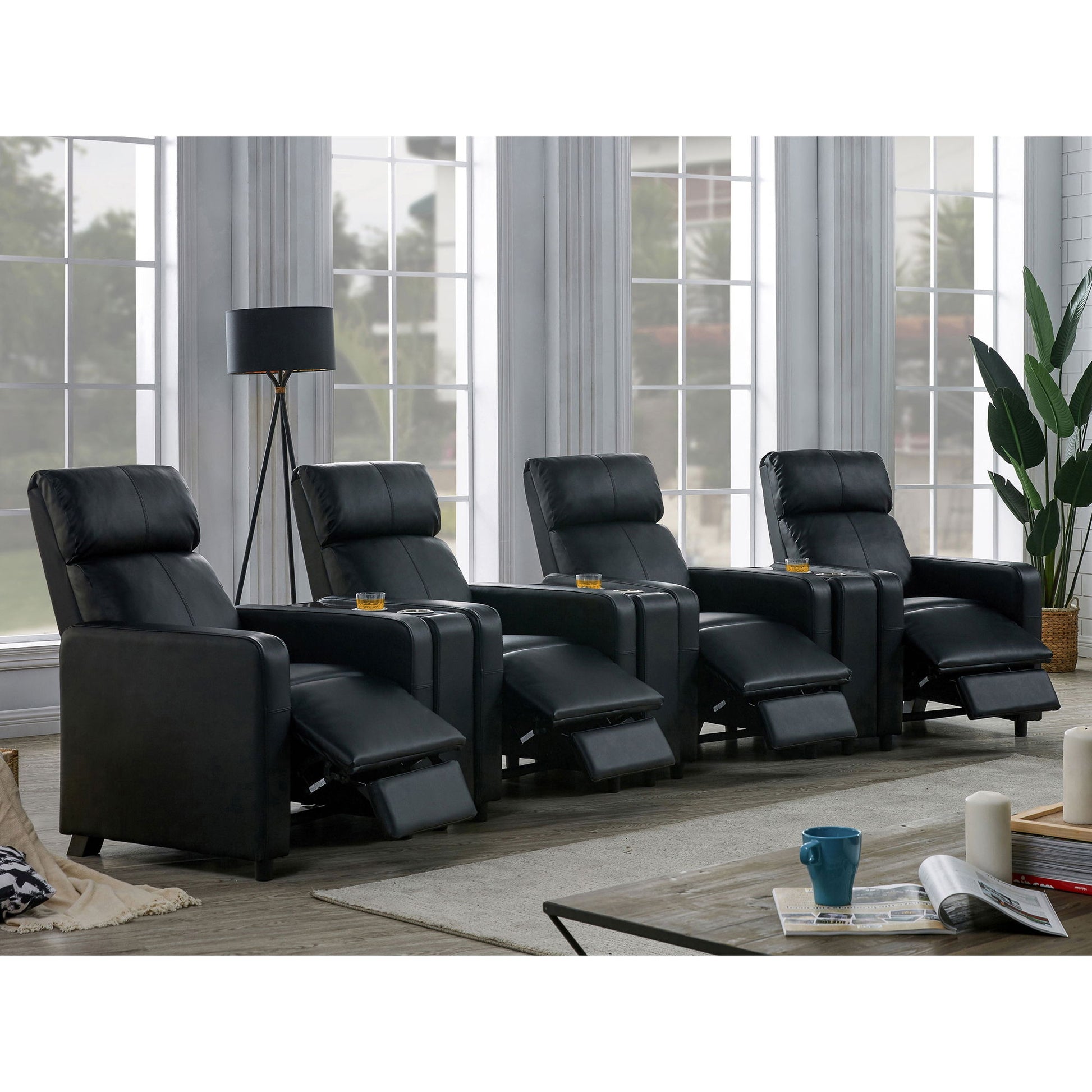 Warren - 4 Seater Home Theater With 3 Wedge Consoles - Black Furniture Max