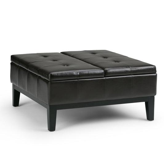 Dover - Square Coffee Table Storage Ottoman - Tanners Brown Simpli-Home
