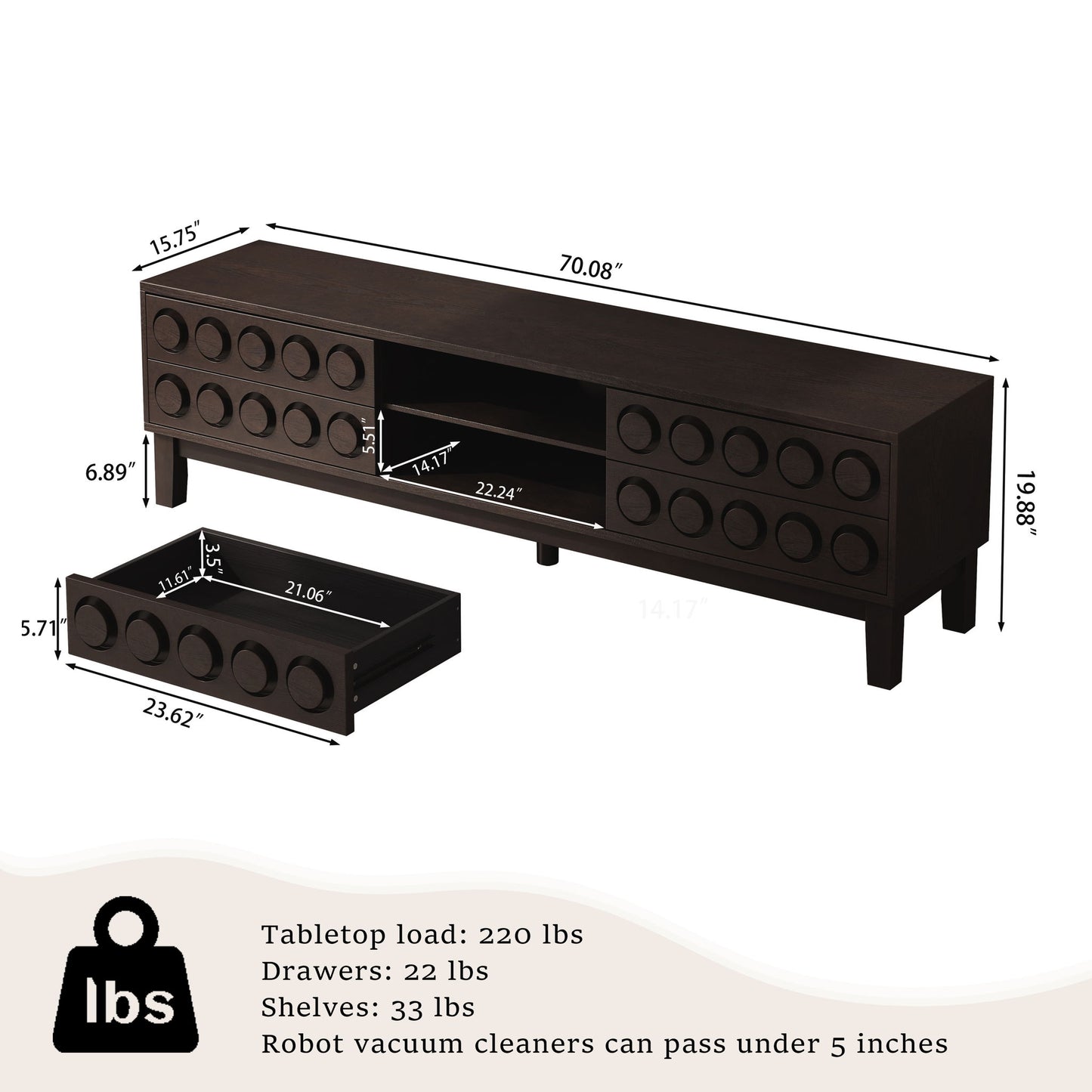 Media Console With 4 Drawers And Cable Management Home Essentials