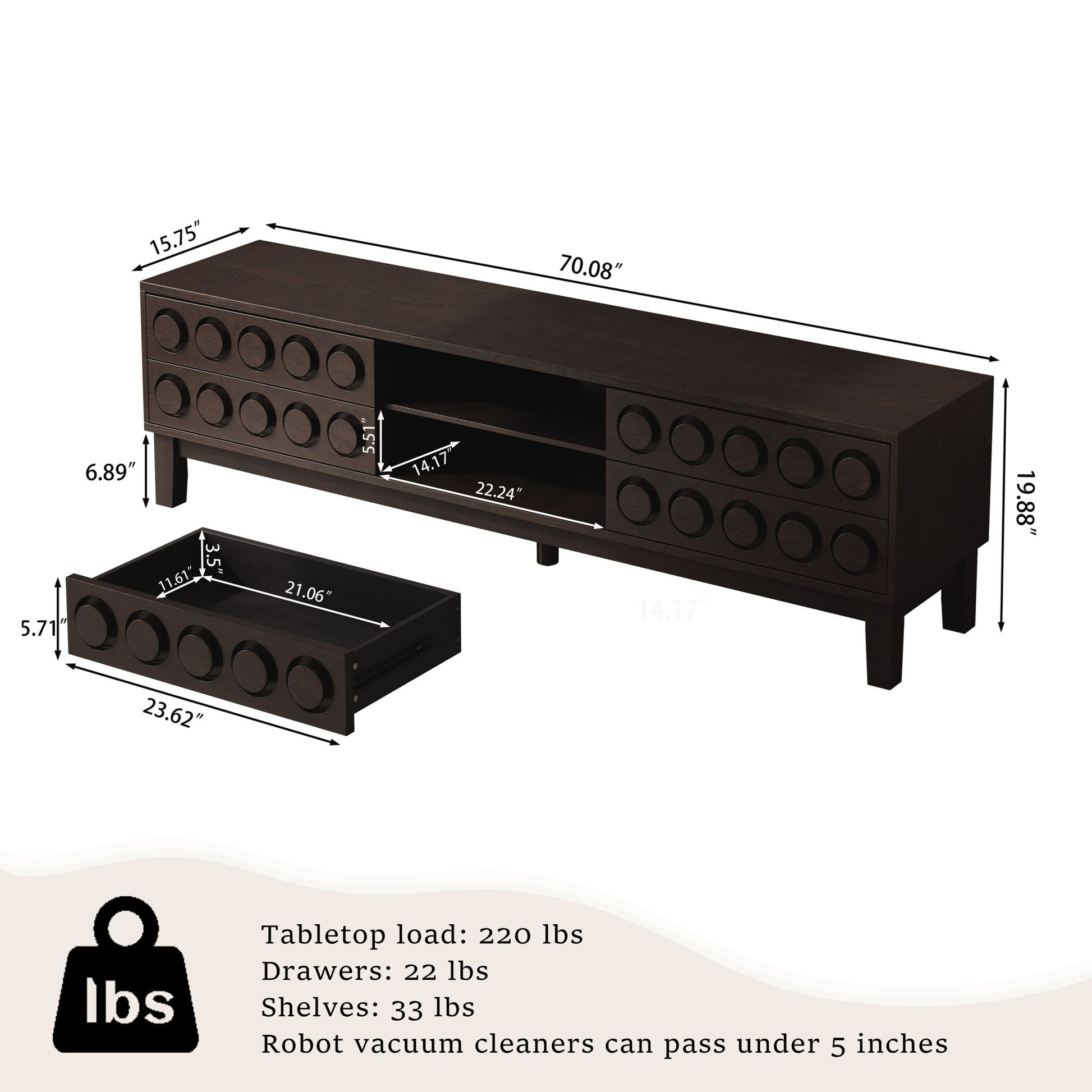 Media Console With 4 Drawers And Cable Management Home Essentials