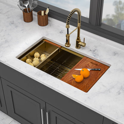Undermount Kitchen Sink 36 X 19 X 9", 16 Gauge Deep Workstation Sink With Cutting Board And Accessories - Gold Daily Nest