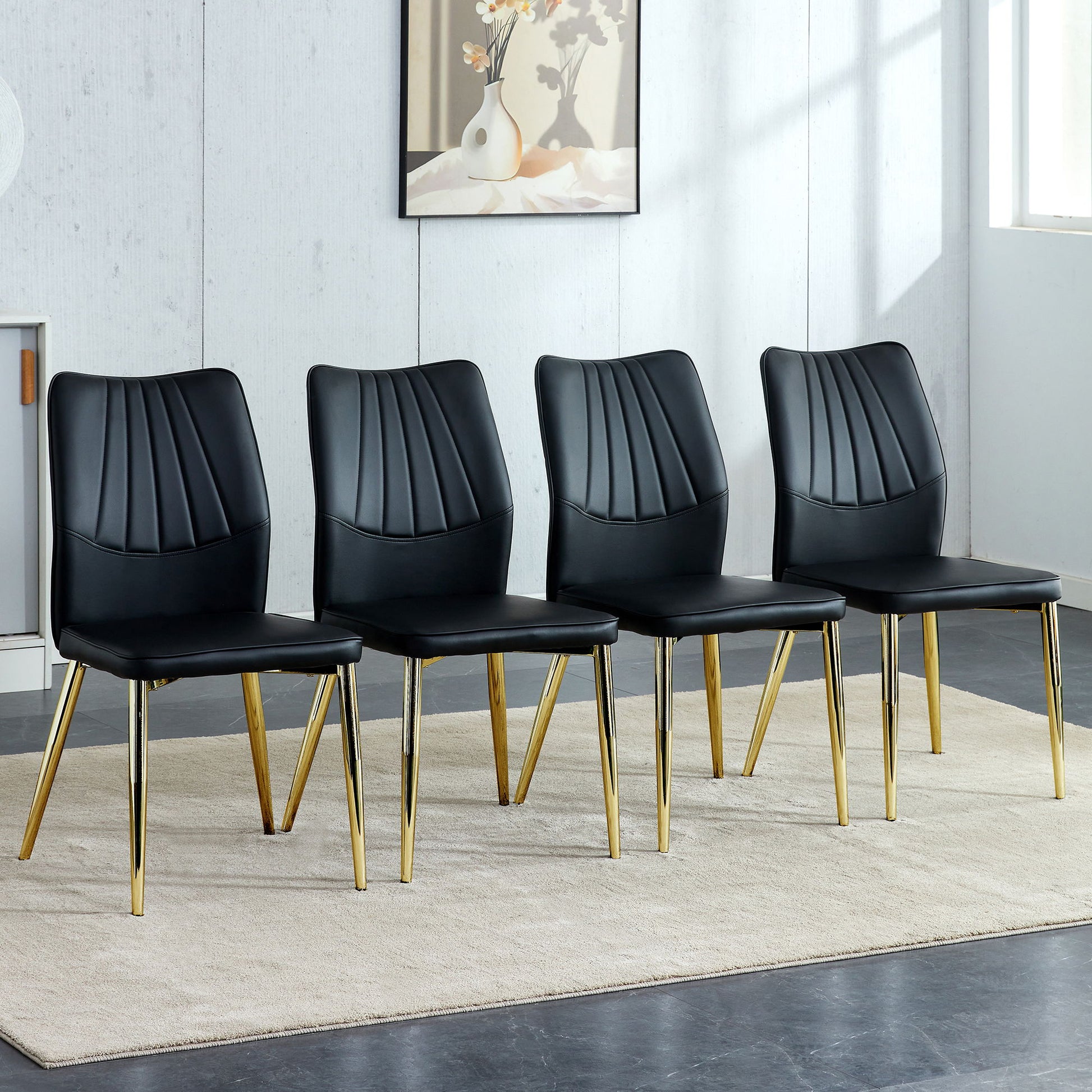 Medieval Modern Dining Chairs With Cushions And Metal Legs Material (Set of 4) - Black Home Essentials