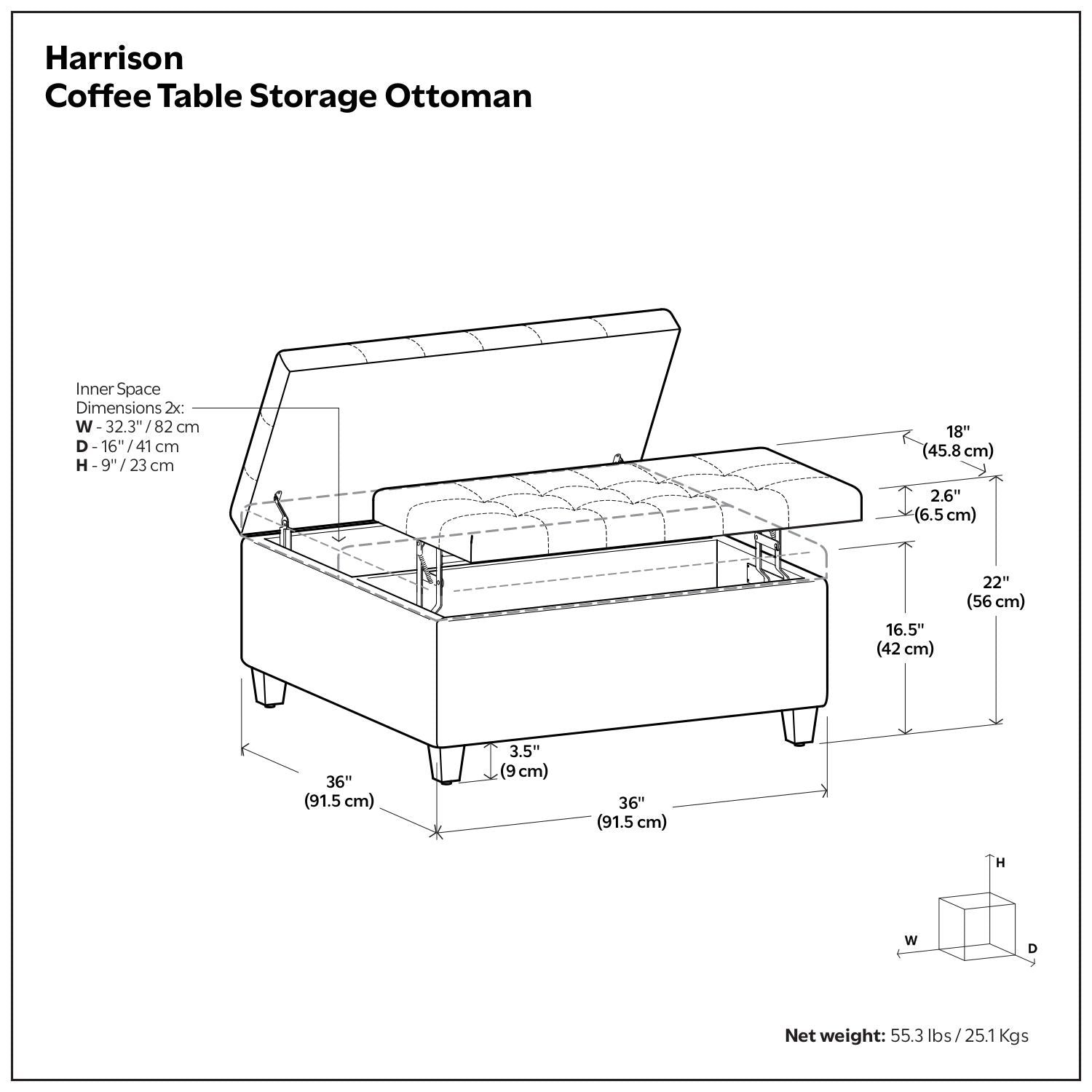 Harrison - Coffee Table Storage Ottoman Lift Top - Stone Gray Simpli-Home