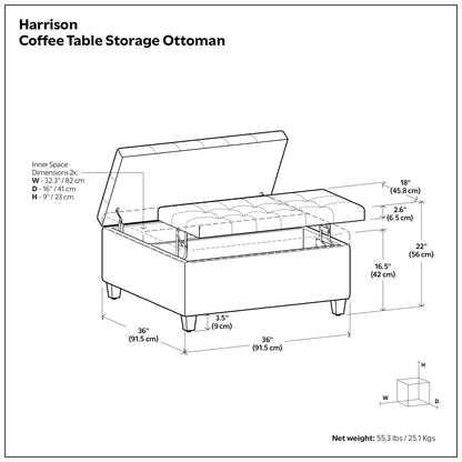 Harrison - Coffee Table Storage Ottoman Lift Top - Stone Gray Simpli-Home