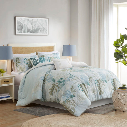 Kiawah Island - 6 Piece Cotton Oversized Cotton Comforter Set With Throw Pillow - Blue Harbor House