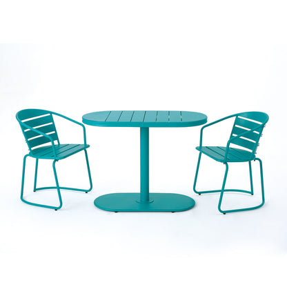 3 Piece Elegant Outdoor Bistro Set With 2 Chairs And Oval Table Noble House
