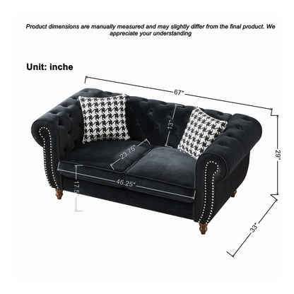 Chesterfield Upholstery Fabric Loveseat With Roll Armrest And Nailhead Home Essentials