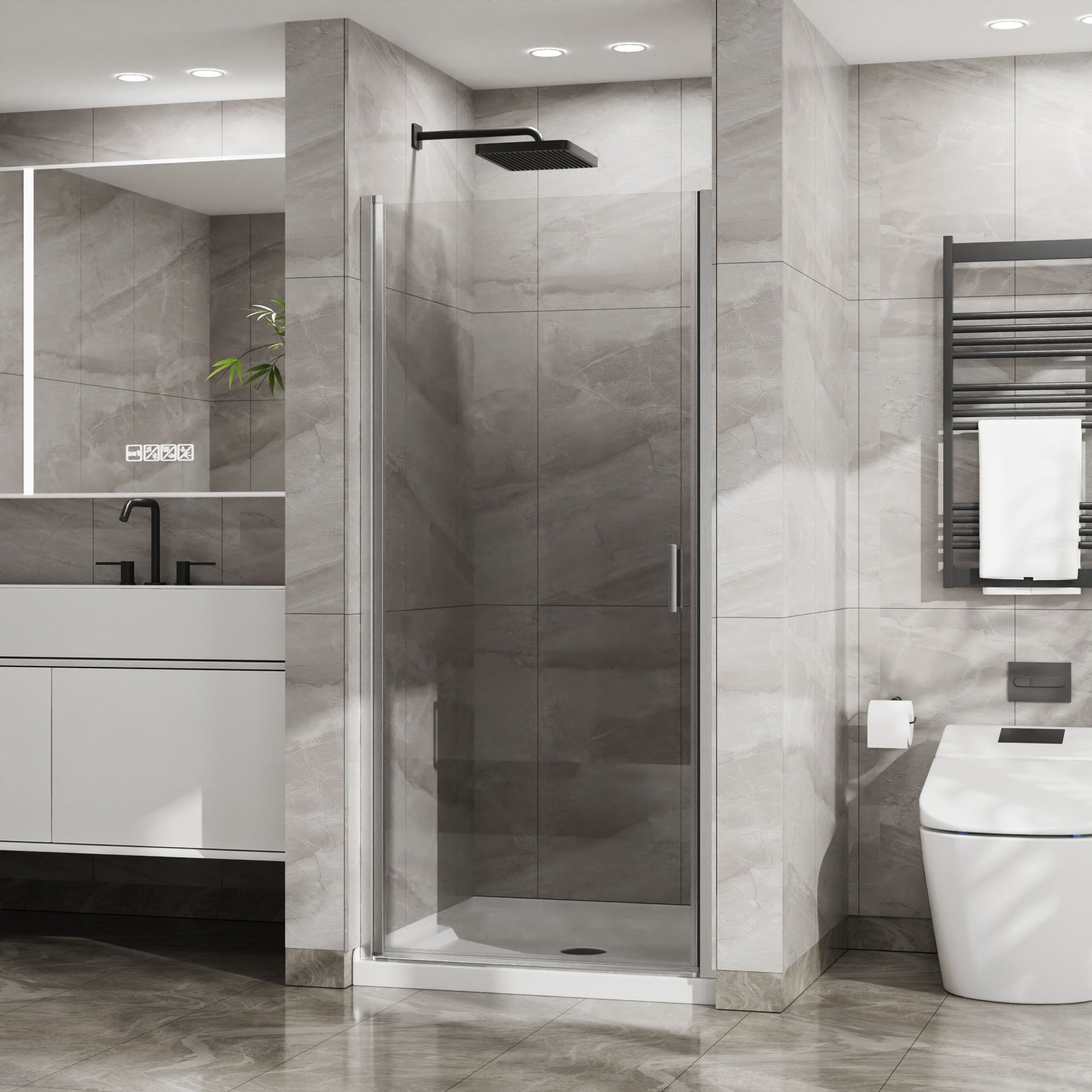 Pivot Shower Door, Tempered Glass, Semi Frameless Daily Nest