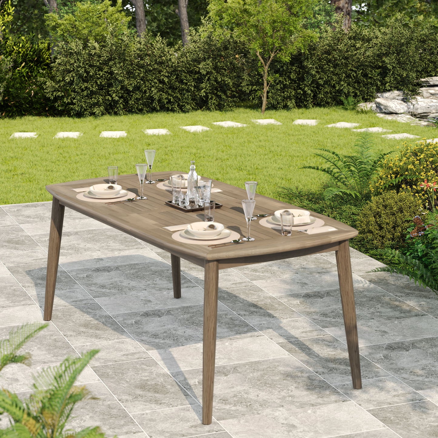 Acacia Wood Dining Table 8 Person Outdoor Table, Farmhouse Furniture For Patio, Garden, Backyard - Light Brown Noble House