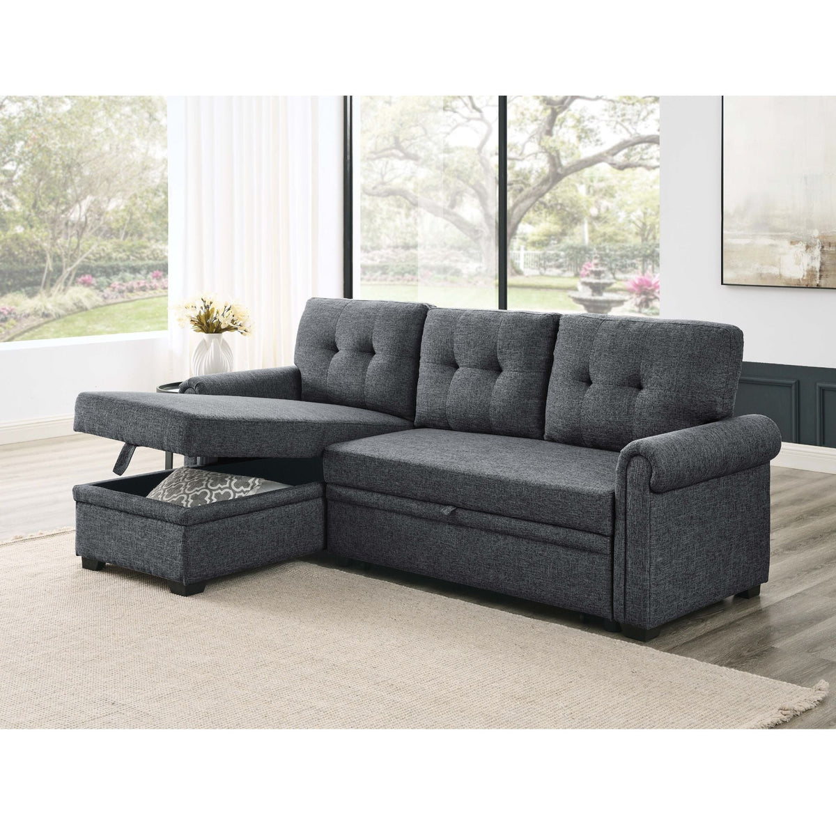 Upholstered Sleeper Sofa With Reversible Storage Chaise - Dark Gray Home Essentials