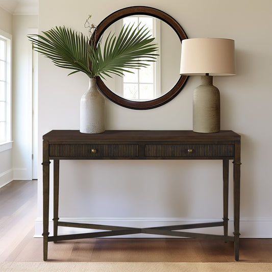 Kenna - Fluted 2 Drawer Storage Console Table - Brown