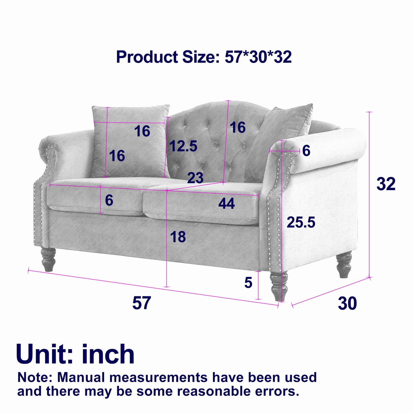 2 Seater Chesterfield Sofa With Rolled Arms And Nailhead Trim For Living Room Home Essentials