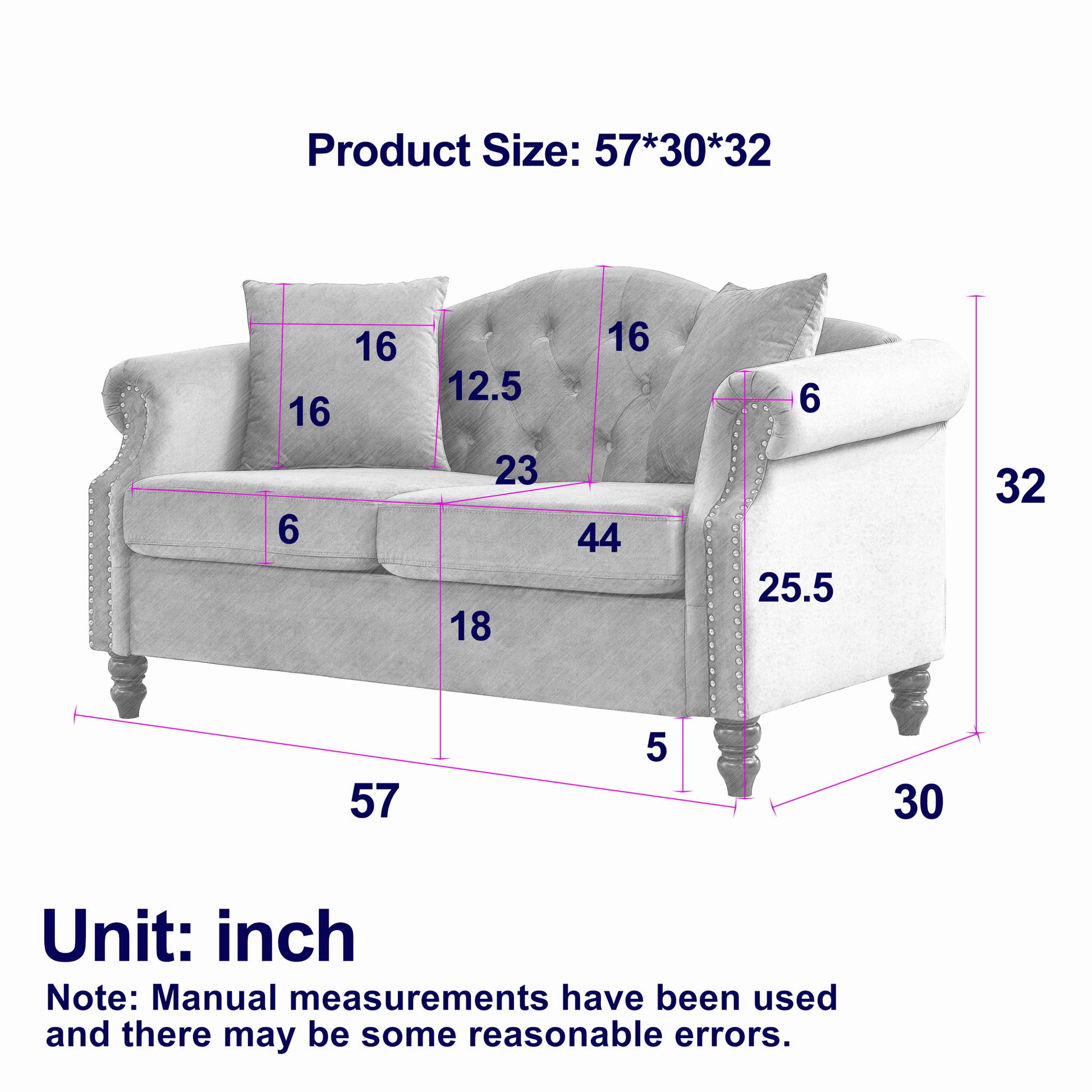 2 Seater Chesterfield Sofa With Rolled Arms And Nailhead Trim For Living Room Home Essentials