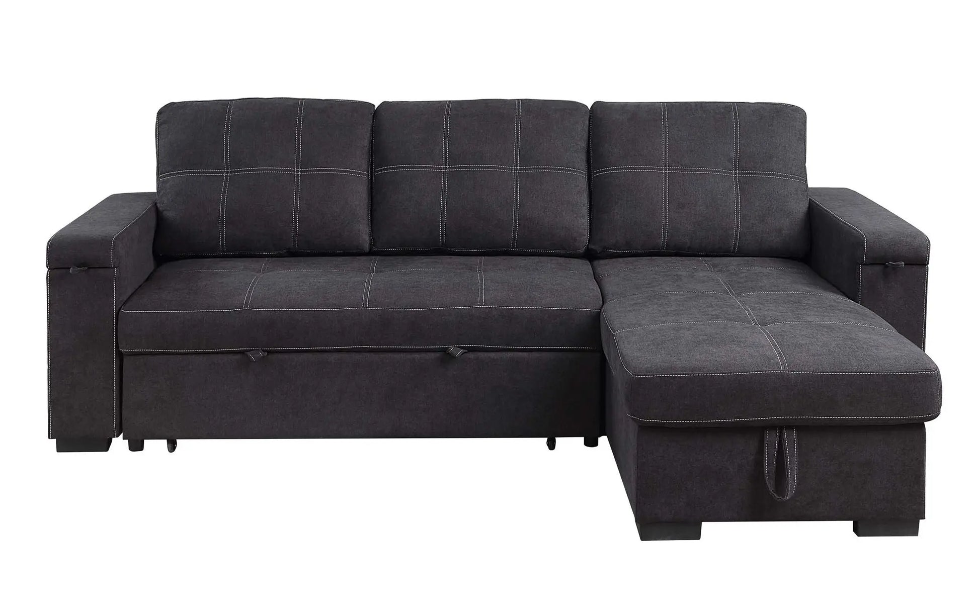 Toby - Woven Fabric Reversible Sleeper Sectional Sofa With Storage Chaise Cup Holder Charging Ports And Pockets Lilola Home
