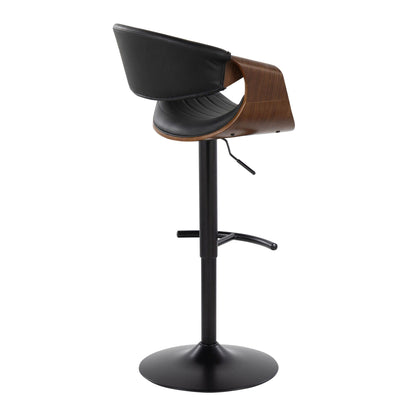 Symphony - Mid-Century Modern Adjustable Barstool With Swivel With Rounded T Footrest (Set of 2) - Black / Walnut / Black Lumi Source