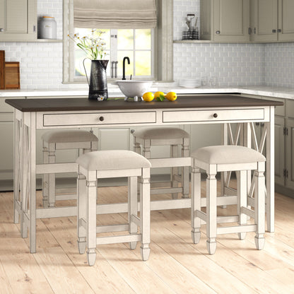 Drop Leaf Table With 4 Stools - Antique White Bernards Furniture