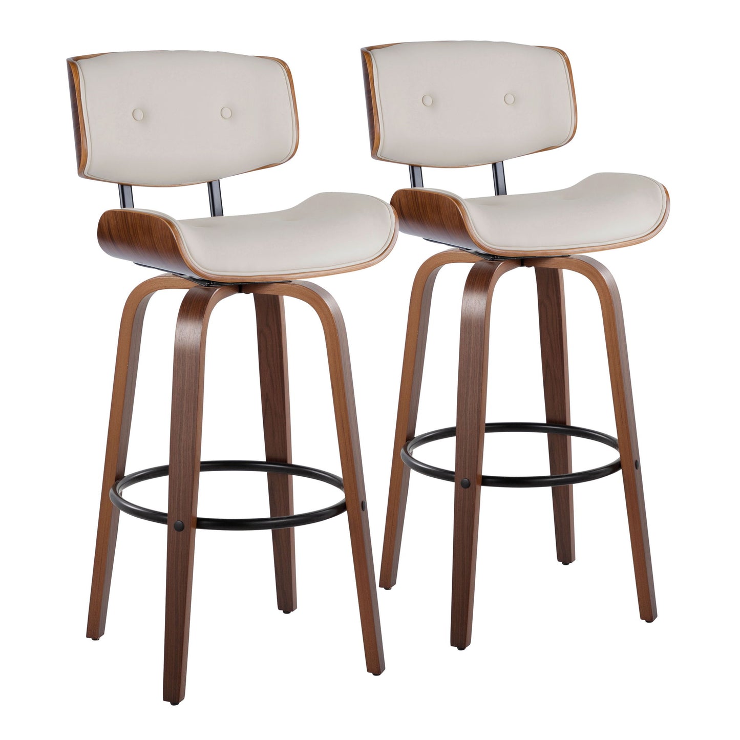 Lombardi - Mid-Century Modern Fixed Height Barstool With Swivel With Round Footrest (Set of 2) Lumi Source