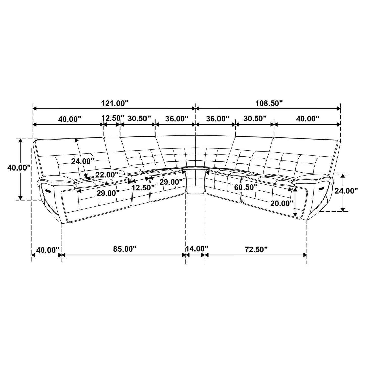 Hayden - Dual Power Reclining Sectional Sofa - Black Furniture Max