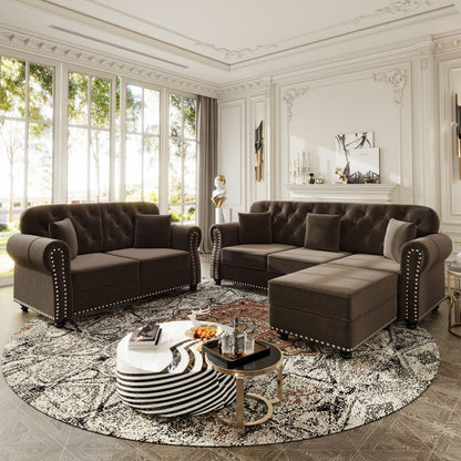 Upholstered Sofa Set With Nailhead Trim And Rolled Armrests, Includes Pillows Home Essentials