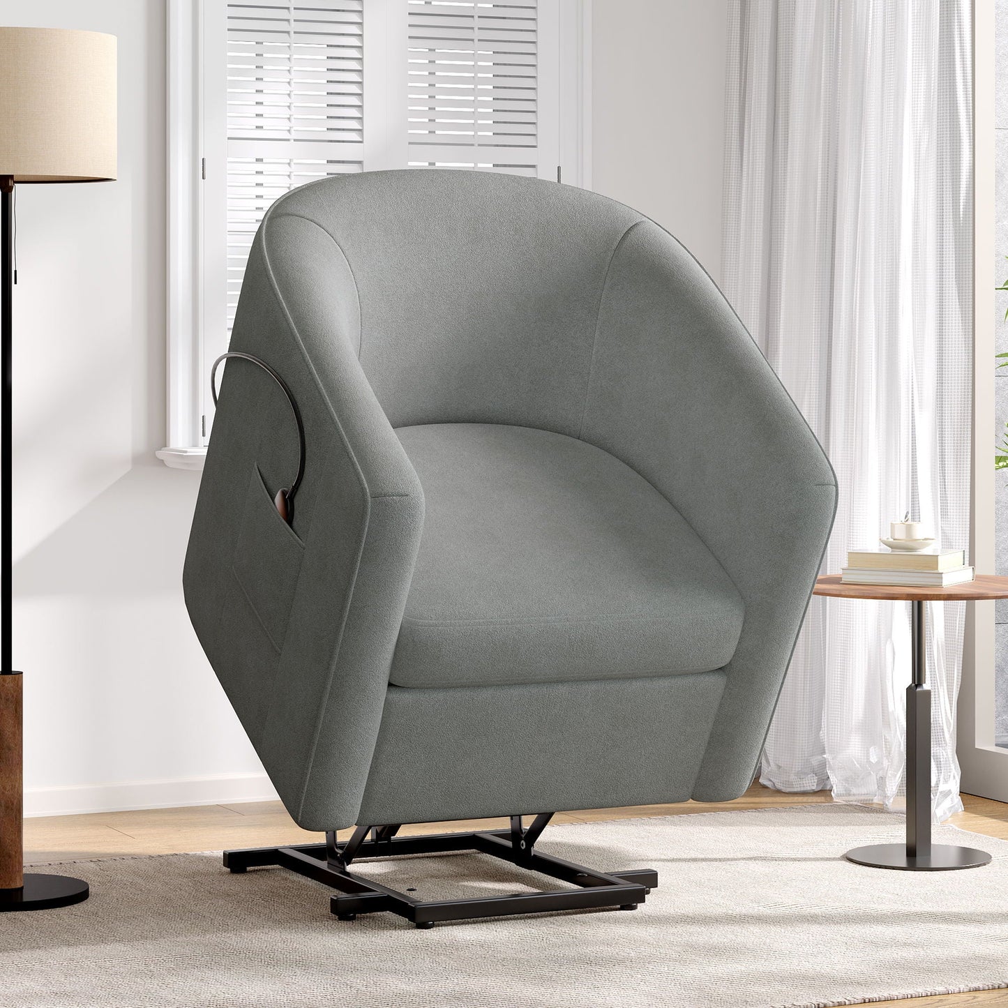 Power Lift Recliner Barrel Shape Reclining Chair With Footrest And Side Pocket Noble House