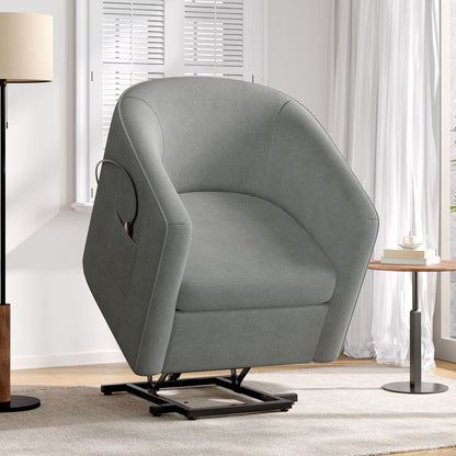 Power Lift Recliner Barrel Shape Reclining Chair With Footrest And Side Pocket Noble House