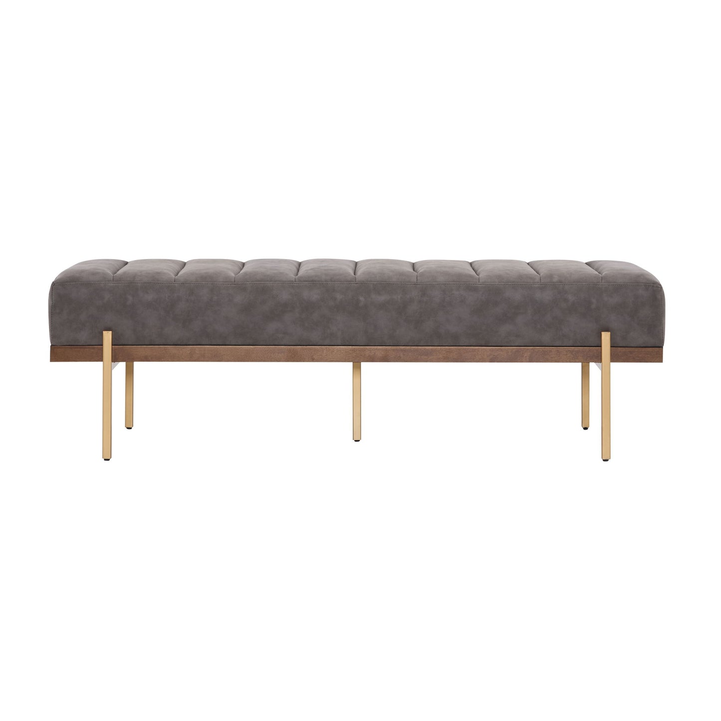 Thorian - Luxury Upholstered Ottoman Bench With Channel Tufting And Metal Base - Gold / Gray Noble House
