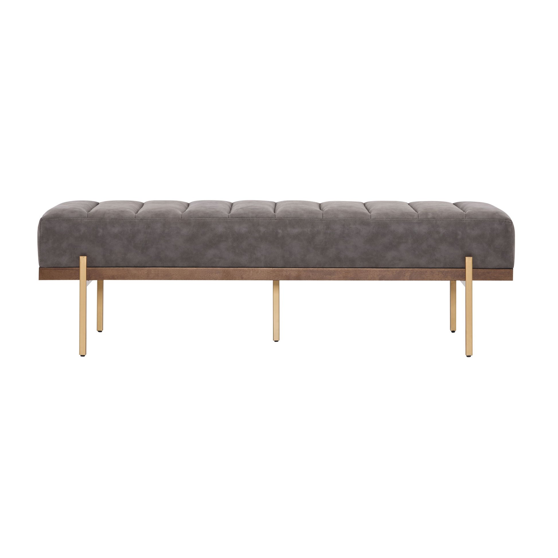 Thorian - Luxury Upholstered Ottoman Bench With Channel Tufting And Metal Base - Gold / Gray Noble House