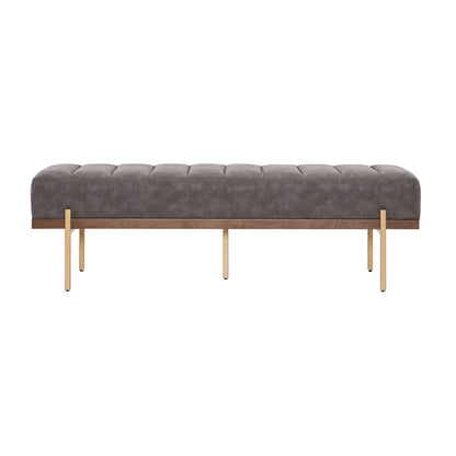 Thorian - Luxury Upholstered Ottoman Bench With Channel Tufting And Metal Base - Gold / Gray Noble House