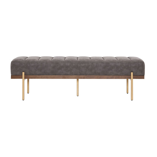 Thorian - Luxury Upholstered Ottoman Bench With Channel Tufting And Metal Base - Gold / Gray Noble House