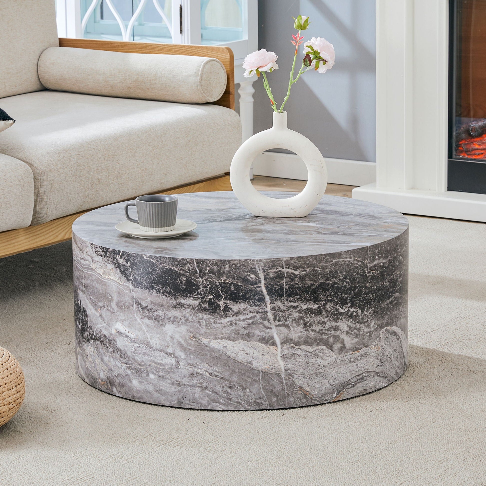 Cylindrical Coffee Table With Material For Living Room Home Essentials